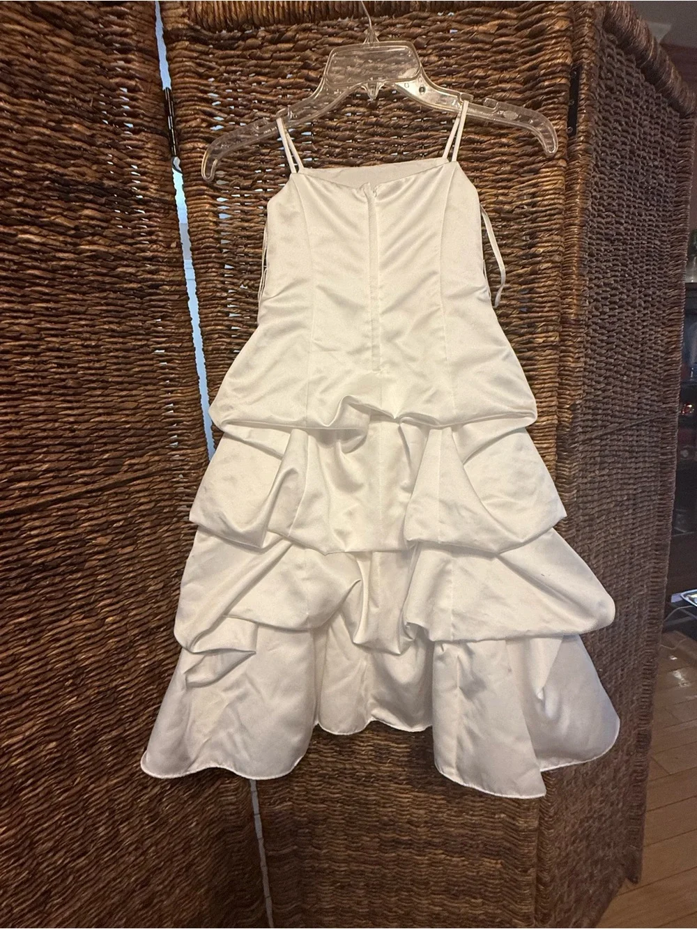 David's Bridal White Satin-Look Dress with Tiered Details - Picture 2 of 4